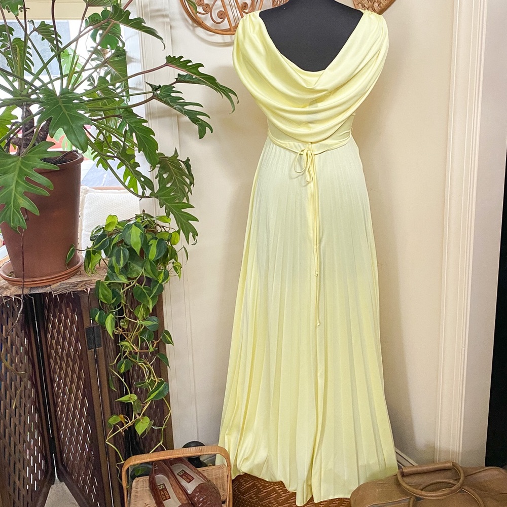 Vintage 70s Yellow Pleated Gown - Picture 2 of 5